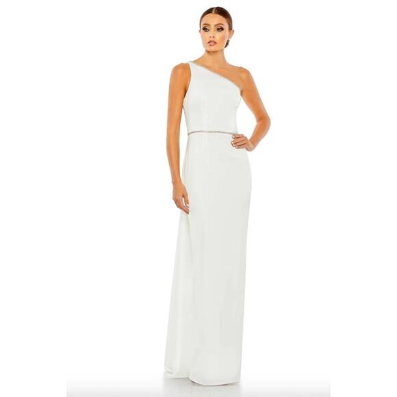 MAC DUGGAL Dress Size 10 Evening Gown Sequin White One Shoulder FLAW - Picture 1 of 9